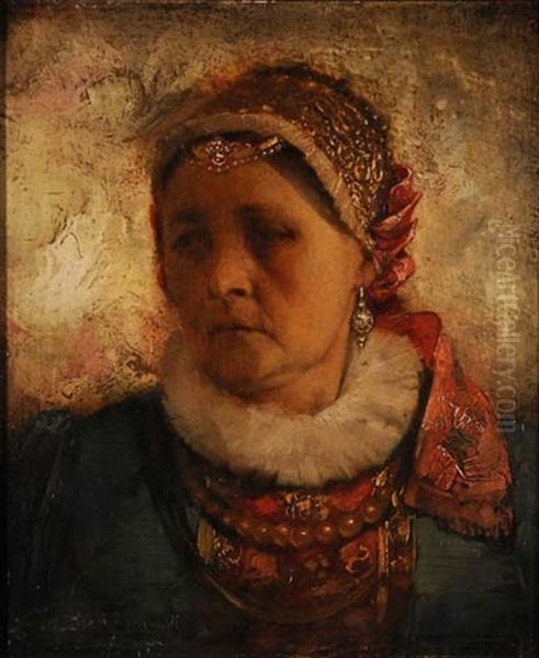 Altere Frau In Polnischer Tracht Oil Painting by Simeon Buchbinder