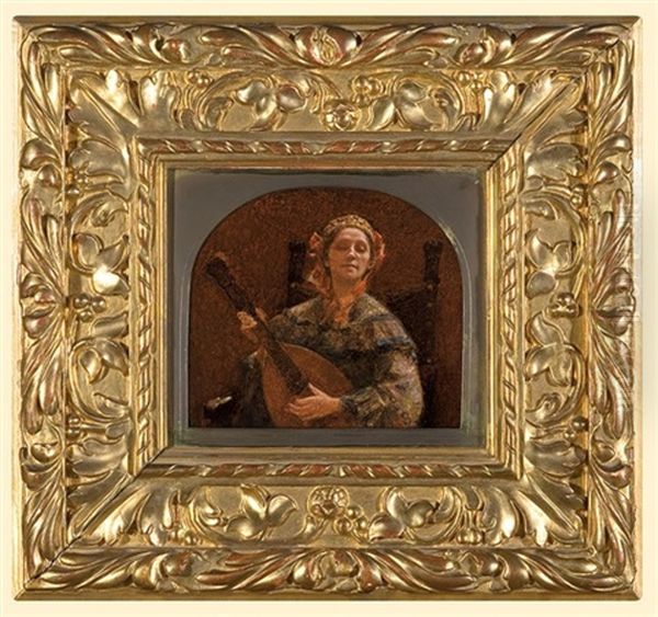 Lady Playing Lute Oil Painting by Simeon Buchbinder