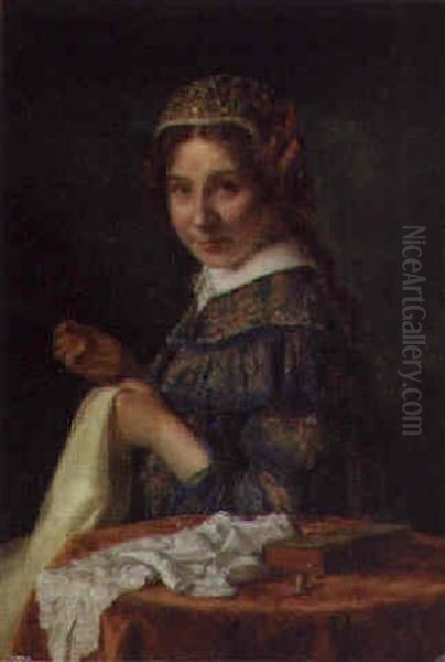 The Polish Seamstress Oil Painting by Simeon Buchbinder