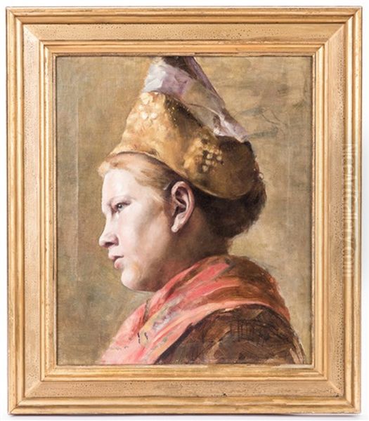 Costume Girl With Gold Hood Oil Painting by Josef Bueche