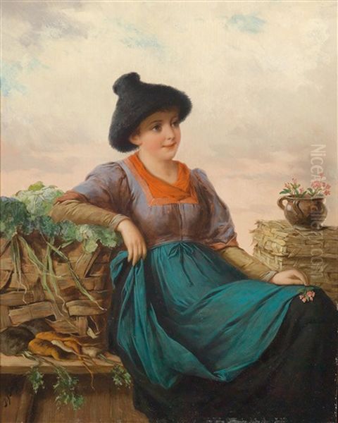 Gemuseverkauferin Oil Painting by Josef Bueche