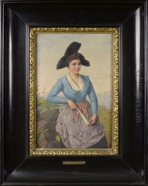 Portrait Of A Young Lady With A Fan Oil Painting by Josef Bueche