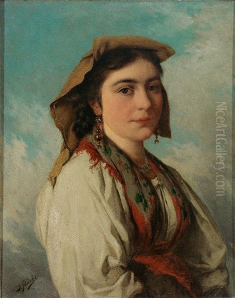 Buste Einer Jungen Italienerin In Malerischer Tracht Oil Painting by Josef Bueche