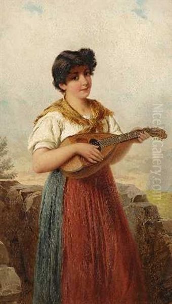 Mandolinespielerin Oil Painting by Josef Bueche