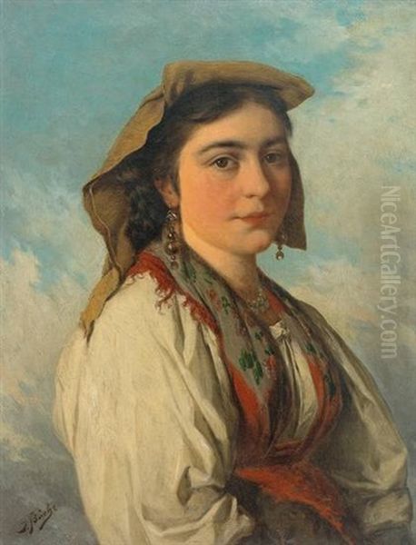 Buste Einer Jungen Italienerin In Malerischer Tracht Oil Painting by Josef Bueche