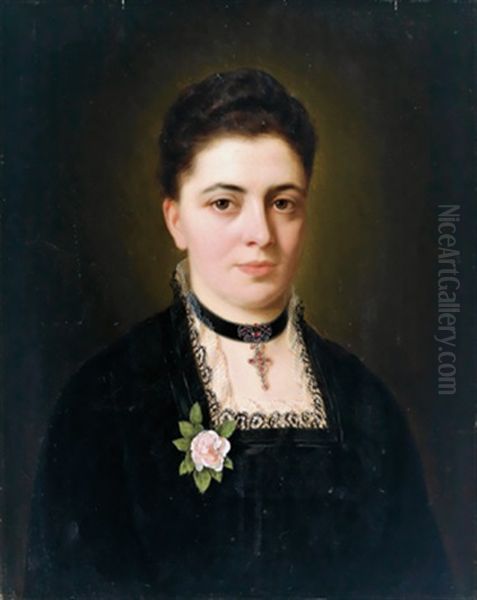 Portrait Einer Dame In Schwarzem Kleid Oil Painting by Josef Bueche