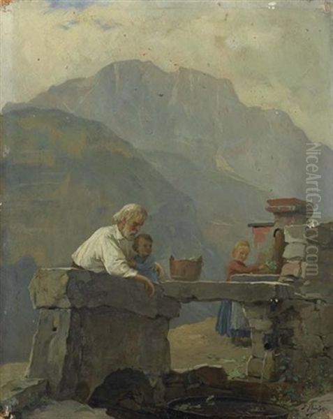 Am Brunnen Oil Painting by Josef Bueche