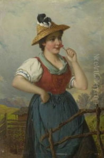 Dirndl Mit Nelke Oil Painting by Josef Bueche