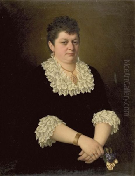 Portrait Einer Dame Mit Veilchen Und Rosen In Der Hand Oil Painting by Josef Bueche