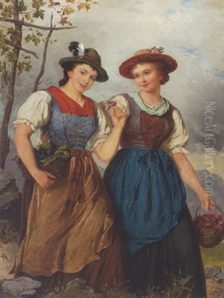 Zwei Dirndl Oil Painting by Josef Bueche