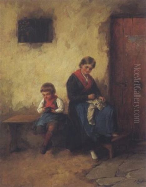 Familienidylle Oil Painting by Josef Bueche