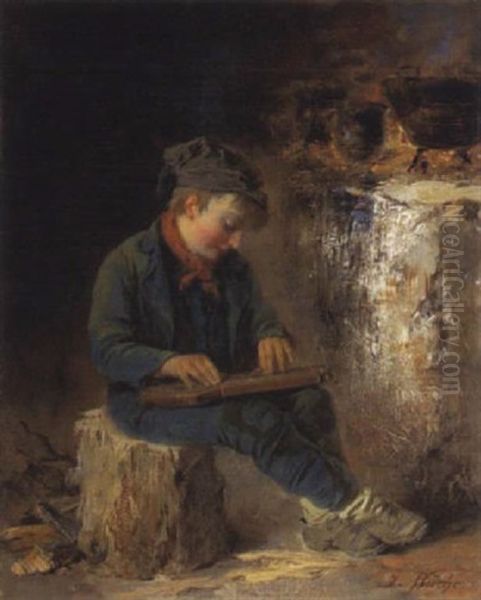 Der Kleine Zitherspieler Oil Painting by Josef Bueche