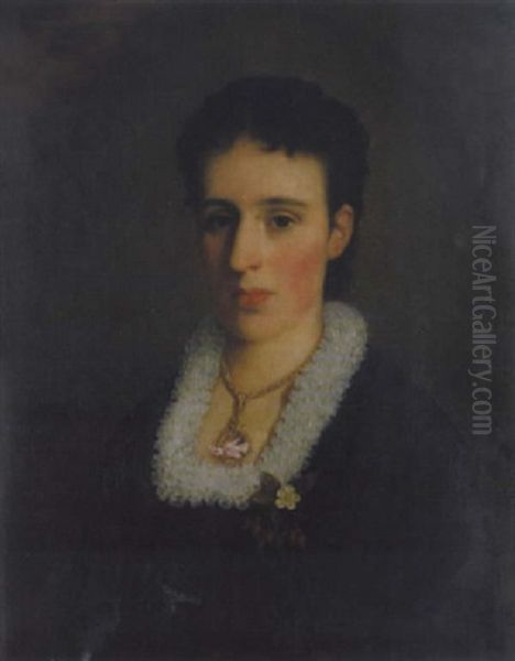 Portrait Einer Dame In Schwarzem Kleid Mit Spitzenruschenkragen Oil Painting by Josef Bueche