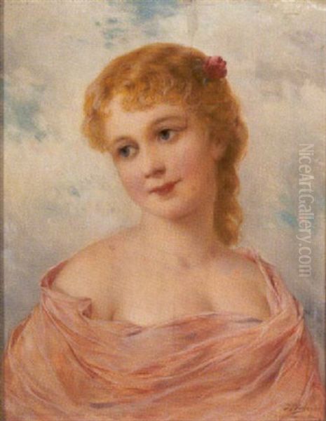 Bildnis Einer Dame Mit Rose Im Haar Oil Painting by Josef Bueche