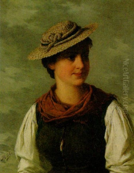 Brustbild Eines Dirndls Oil Painting by Josef Bueche