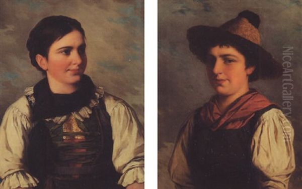 Tyrolean Peasant Girl Oil Painting by Josef Bueche