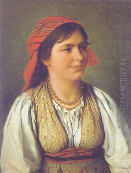 Portrait Eines Madchens In Tracht Oil Painting by Josef Bueche