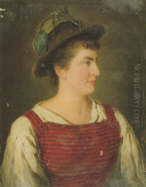 Dirndl Oil Painting by Josef Bueche