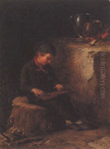 Der Kleine Zitherspieler Oil Painting by Josef Bueche