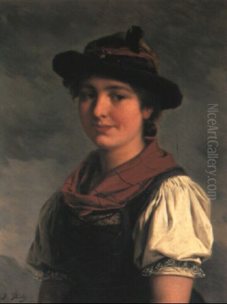 Young Woman In Tyrolean Costume Oil Painting by Josef Bueche