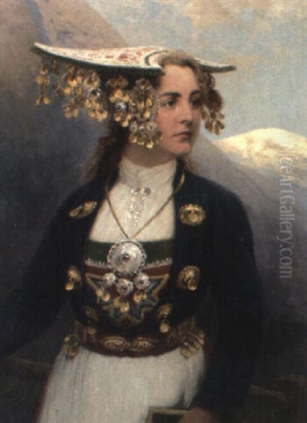 Madchen In Tracht Oil Painting by Josef Bueche