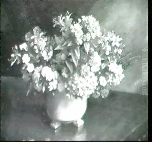 Still Life Of Mixed Flowers In A Bowl Oil Painting by Charles A. Buchel