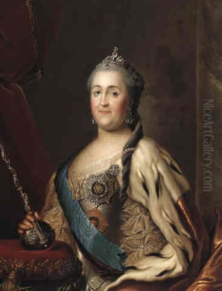 Empress Catherine Ii Alexeievna Vested In Coronation Robes Oil Painting by Heinrich Buchholz