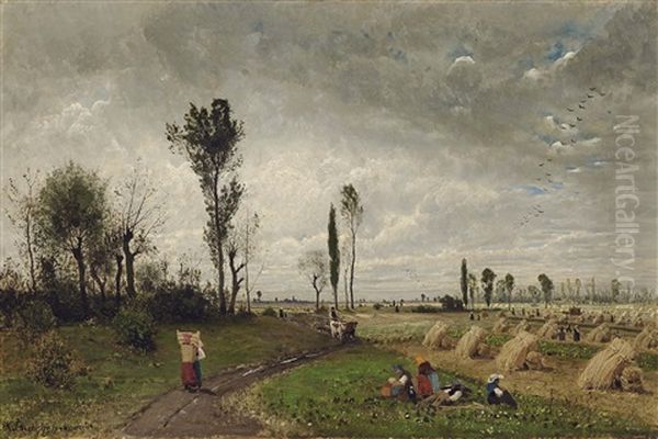 Landscape With Rural Figures Oil Painting by Karl Buchholz