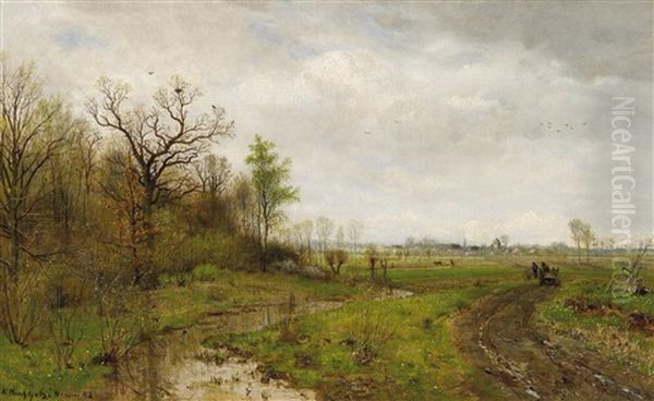 Landschaft Mit Pferdefuhrwerk Und Bach Oil Painting by Karl Buchholz