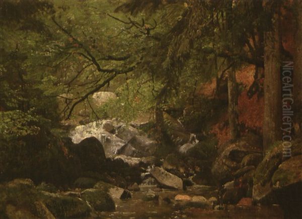 Harzlandschaft (waldbach Im Spatsommer) Oil Painting by Karl Buchholz