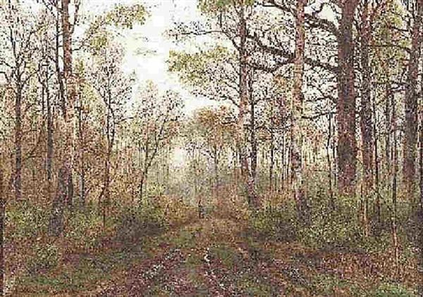 Jager In Sommerlicher Waldlandschaft Mit Birken Oil Painting by Karl Buchholz