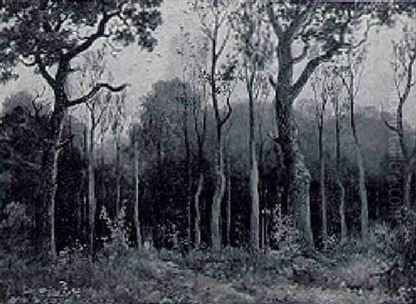 Waldweg Mit Rehen Im Webicht Oil Painting by Karl Buchholz