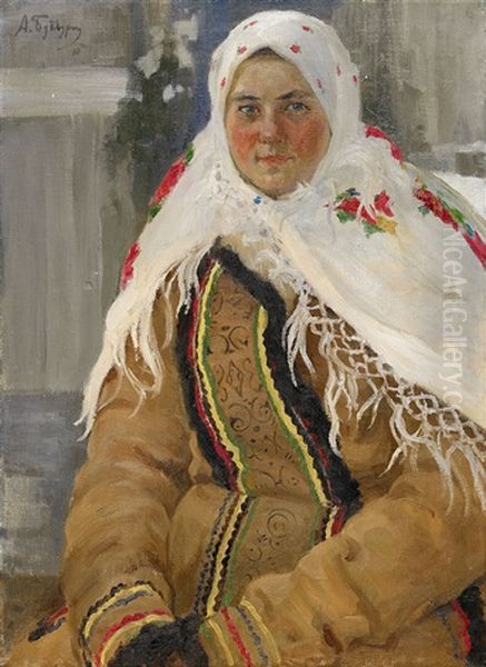 Village Girl From Podgorny Oil Painting by Aleksandr Alekseevich Buchkuri