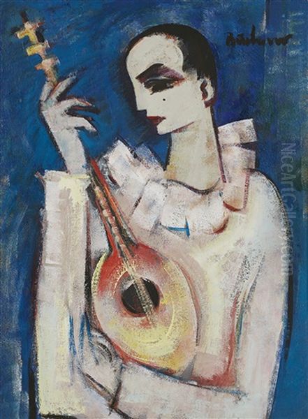 Mandolin Player Oil Painting by Carl Buchner