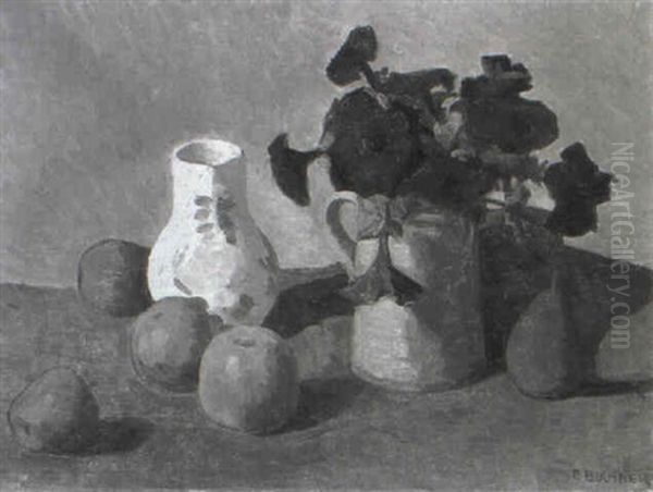 Stilleben Mit Fruchten, Wasserkrug Und Betunien Oil Painting by Ernst Buchner