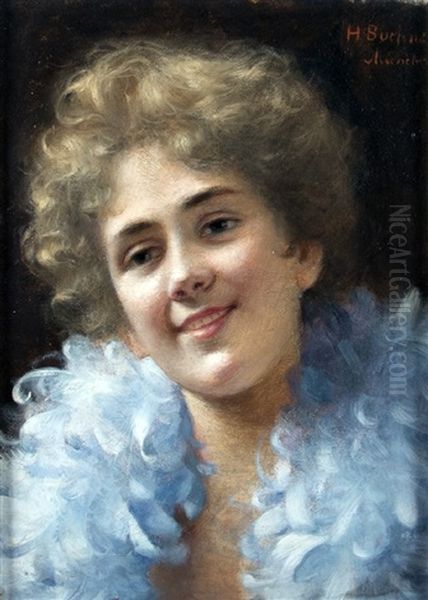 Young Woman With Feather Stole Oil Painting by Hans Buchner