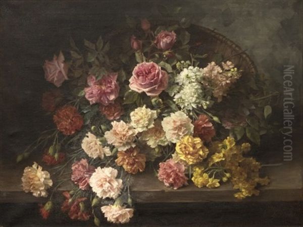 Carnation And Rose Still Life Oil Painting by Hans Buchner