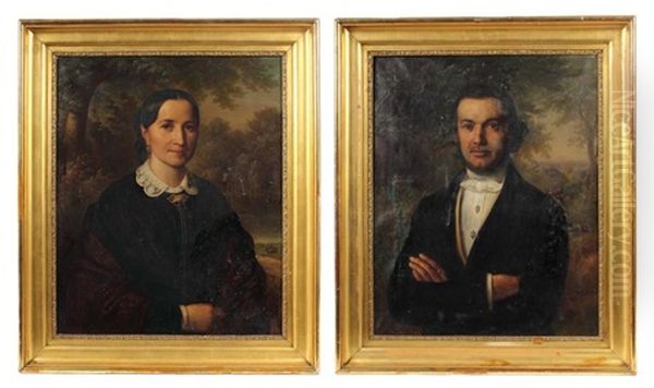 Bildnis Des Weisgerbermeisters Wilhelm Friedrich Eckstein (geb. 1781 In Stuttgart, Sohn Des Leonhard Johann Eckstein Und Der Christiane Barbara Kunz) & Bildnis Einer Jungen Frau (pair) Oil Painting by Johann Georg Buchner