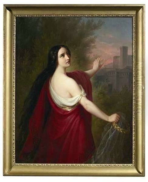 Cassandra, Mit Ihrem Linken Arm Auf Das Brennende Troja Weisend Oil Painting by Johann Georg Buchner