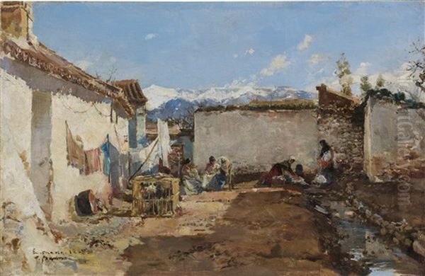 Spanischer Hinterhof Im Sonnenlicht Oil Painting by Frank Buchser