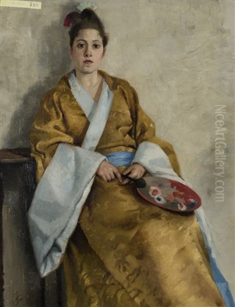 Jeune Femme Au Kimono Oil Painting by Frank Buchser