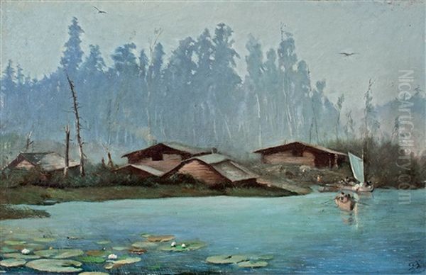 Blockhauser Am Portage Entry Oil Painting by Frank Buchser