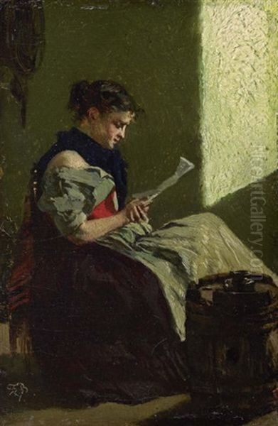 Lesendes Fischermadchen (reading Fisher Girl) Oil Painting by Frank Buchser