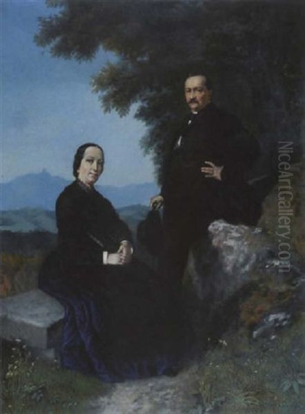 Bildnis Des Ehepaares Maria Anna Flury Geb. Buchser Und Urs Josef Flury Oil Painting by Frank Buchser