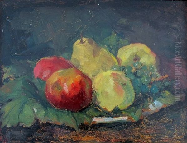 'apfel Und Trauben Auf Einem Teller' Oil Painting by Alfred Buchta