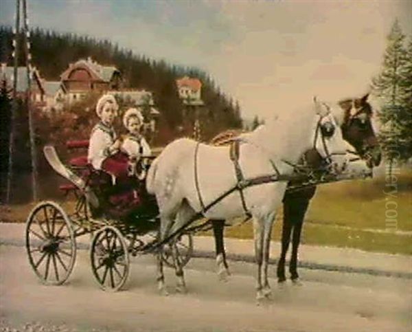 Young Boys In A Horsedrawn Carriage Oil Painting by Karl Buchta