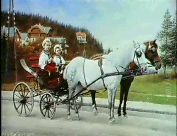 Young Boys In A Horsedrawn Carriage Oil Painting by Karl Buchta