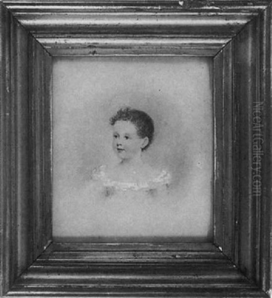 A Charming Portrait Of A Young Child, In White Smock With Frilled Neckline, Her Curled Auburn Hair Cropped Short Oil Painting by Adam Buck