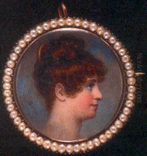 A Portrait Of A Lady Her Curled Brown Hair Held With A Gold Comb (jane Tyas Of Howden?) Oil Painting by Adam Buck