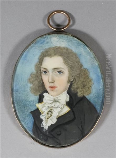 Miniature Shoulder-length Portrait Of A Young Man With A Cravat, His Hair Worn Long by Frederick Buck